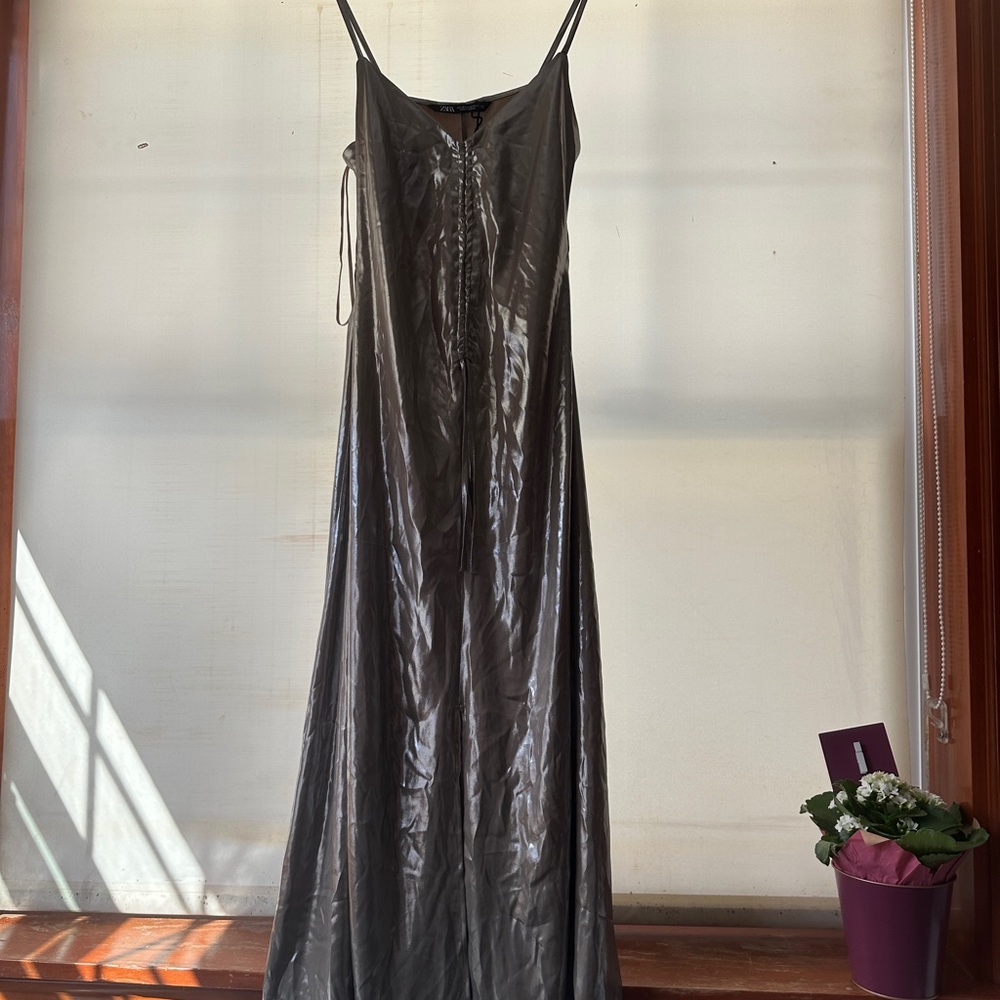 Zara Shimmering Silver Maxi Dress